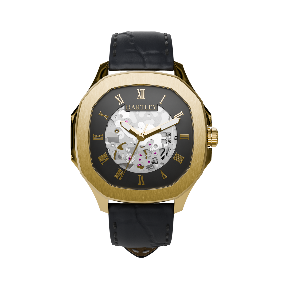 HARTLEY LEGACY GOLD BLACK CROC FRONTAL VIEW