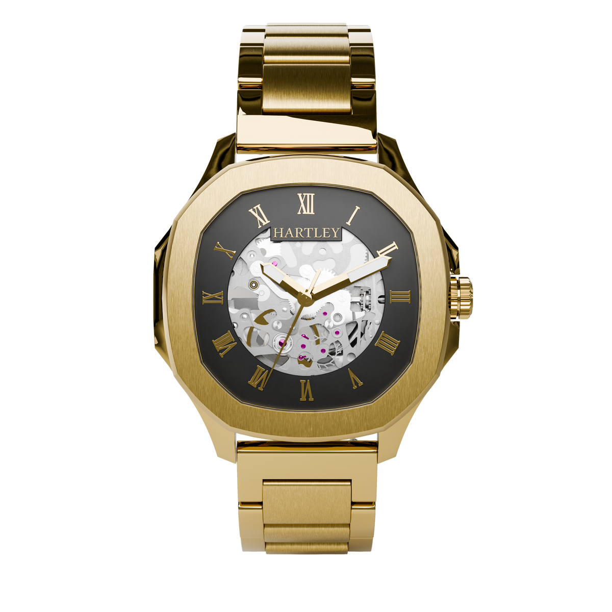 HARTLEY LEGACY GOLD STEEL BRACELET FRONTAL VIEW